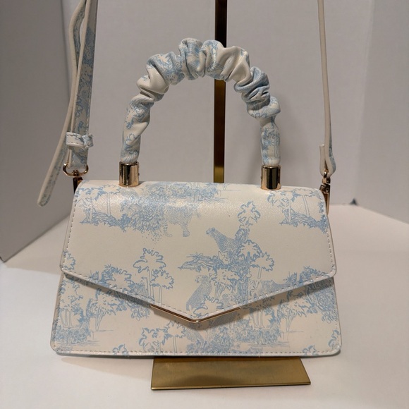 Aldo Elegant White & Light Blue jungle animal Crossbody Bag with scrunch handle - Picture 3 of 10
